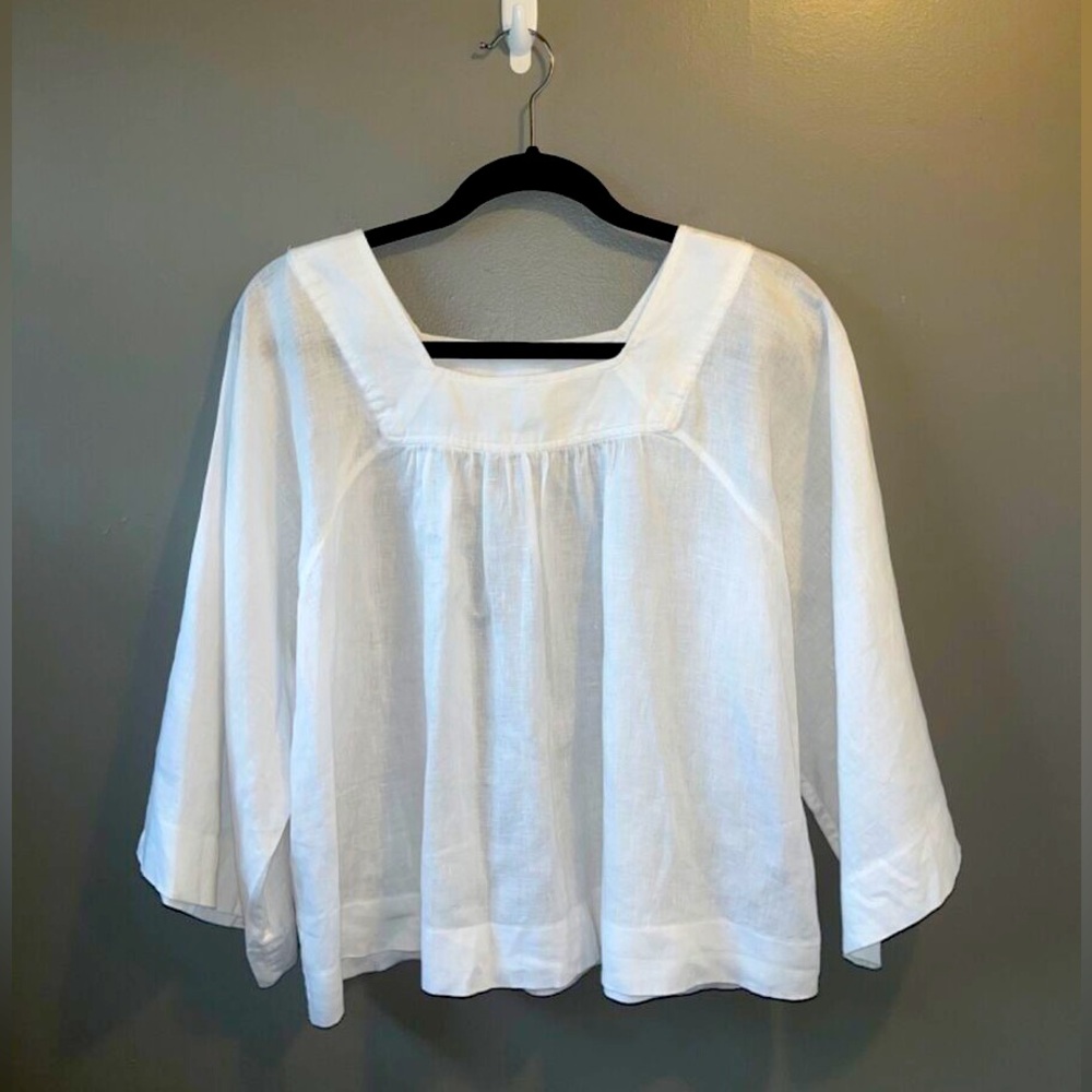 GAP White Square Neck Linen Peasant Top